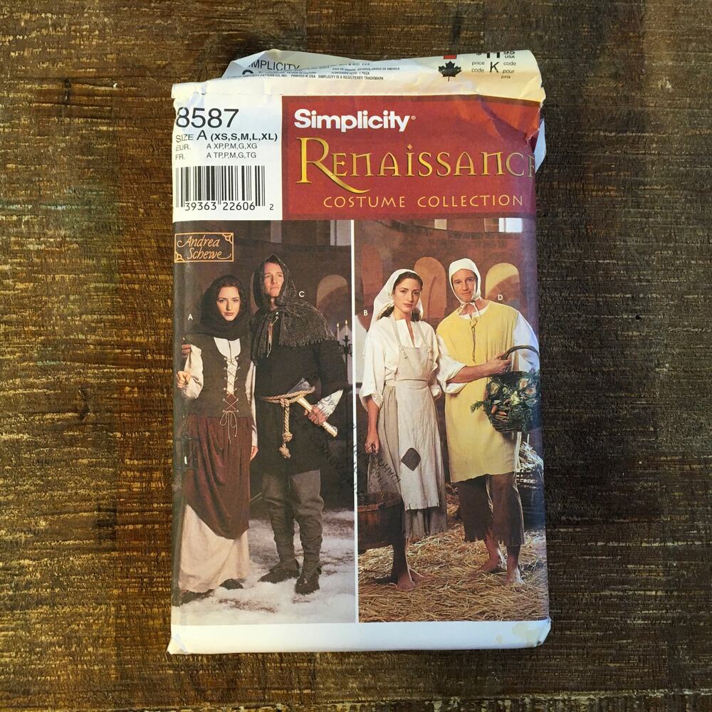 Simplicity Sewing Pattern 8587 Renaissance Faire Costume Peasant Serf XS-XLUNCUT